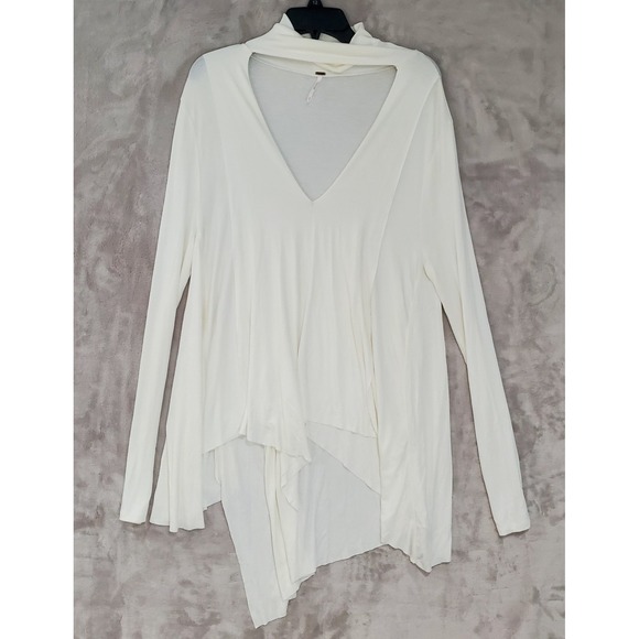 Free People Tops - Free People Top Uptown Turtleneck Womens M Asymmetrical Top Ribbed  Cutout Cream